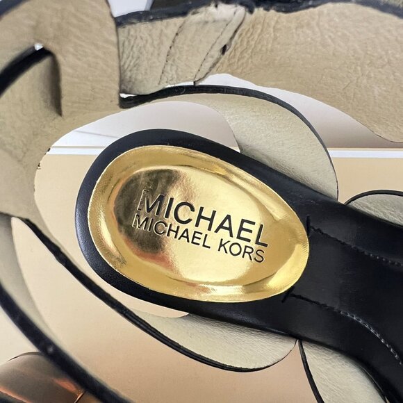 Michael Kors Black Strappy Sandals Size 7.5 M Maribella Heels Ankle - Picture 8 of 9